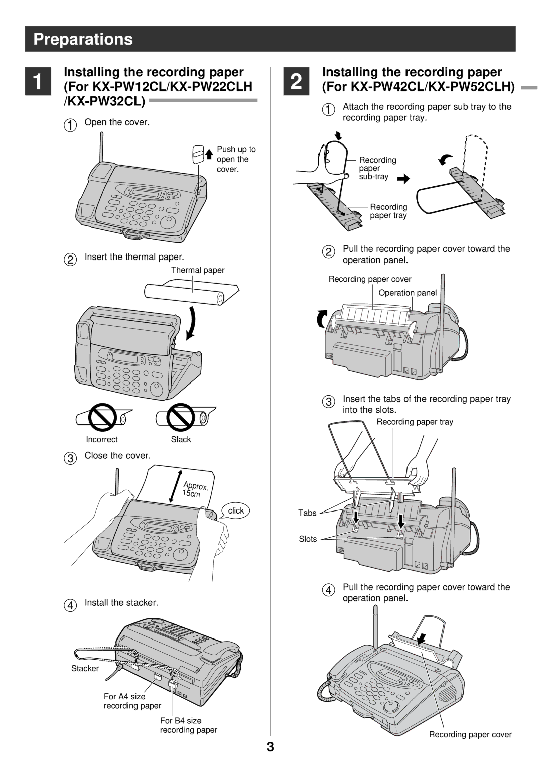 Panasonic KX-PW12CL, KX-PW12CLW, KX-PW22CLH, KX-PW22CLK, KX-PW32CL, KX-PW42CL, KX-PW52CLH manual Preparations 