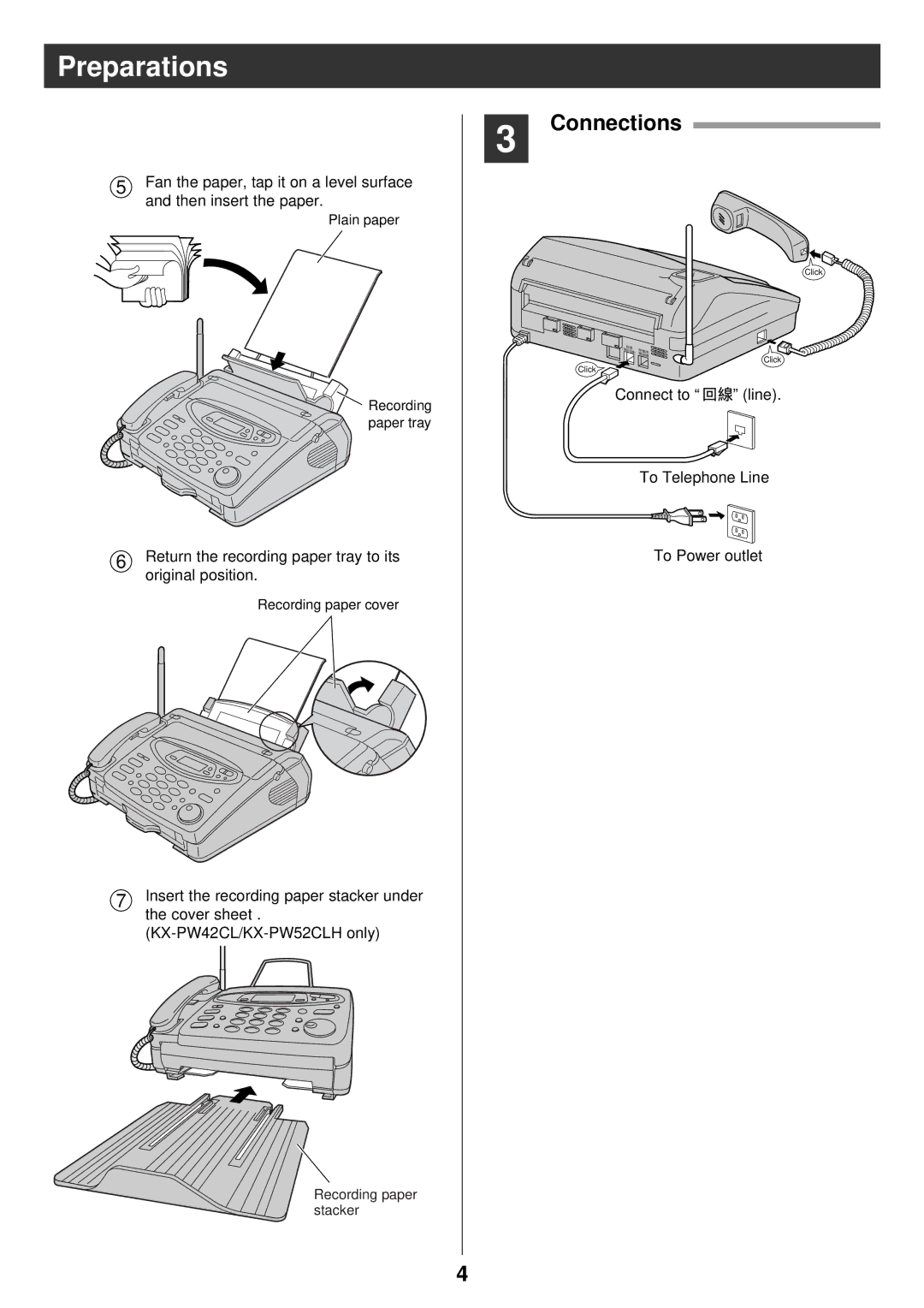 Panasonic KX-PW42CL, KX-PW52CLH, KX-PW32CL manual Connections 