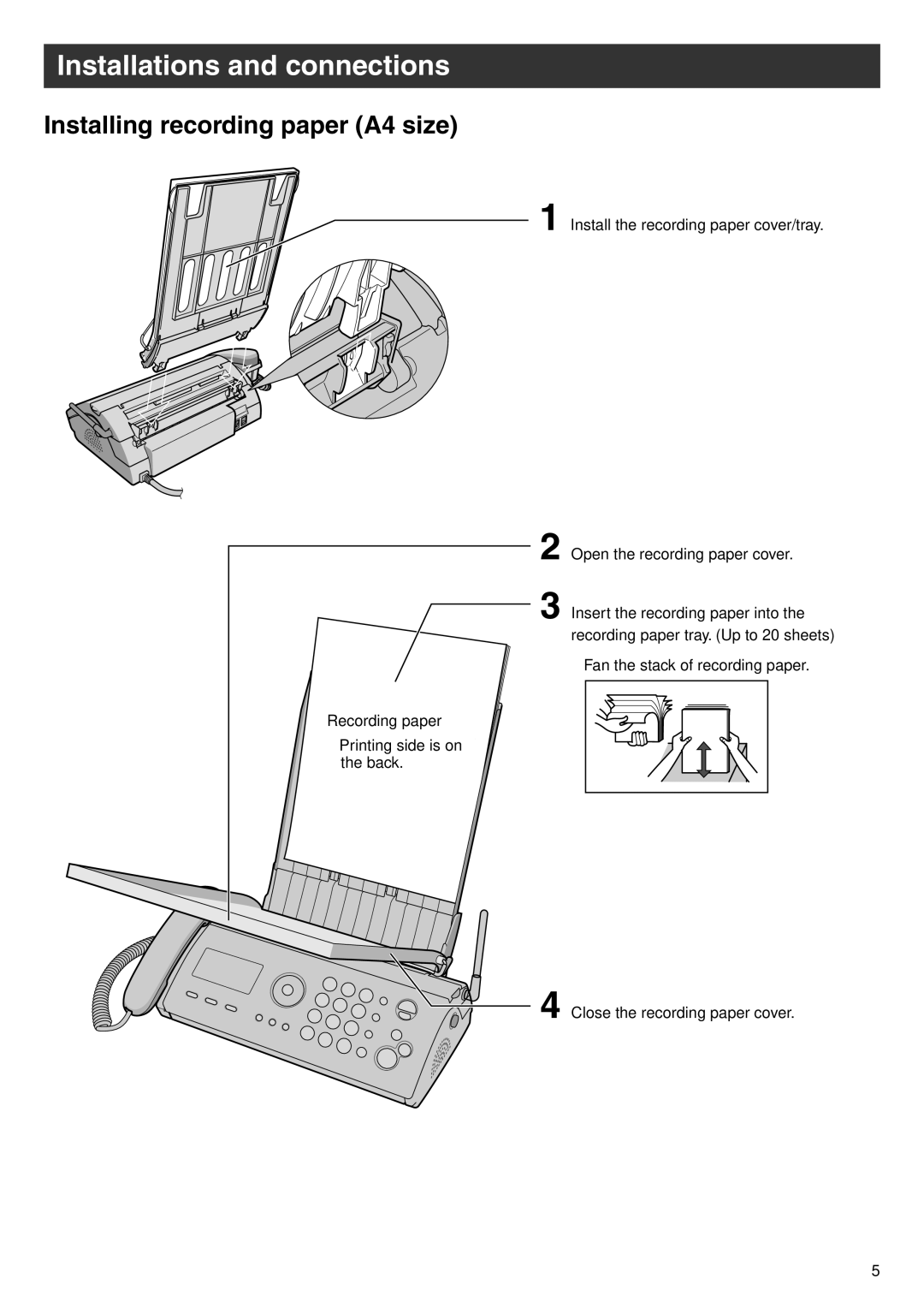 Panasonic KX-PW504E2 specifications Installing recording paper A4 size 