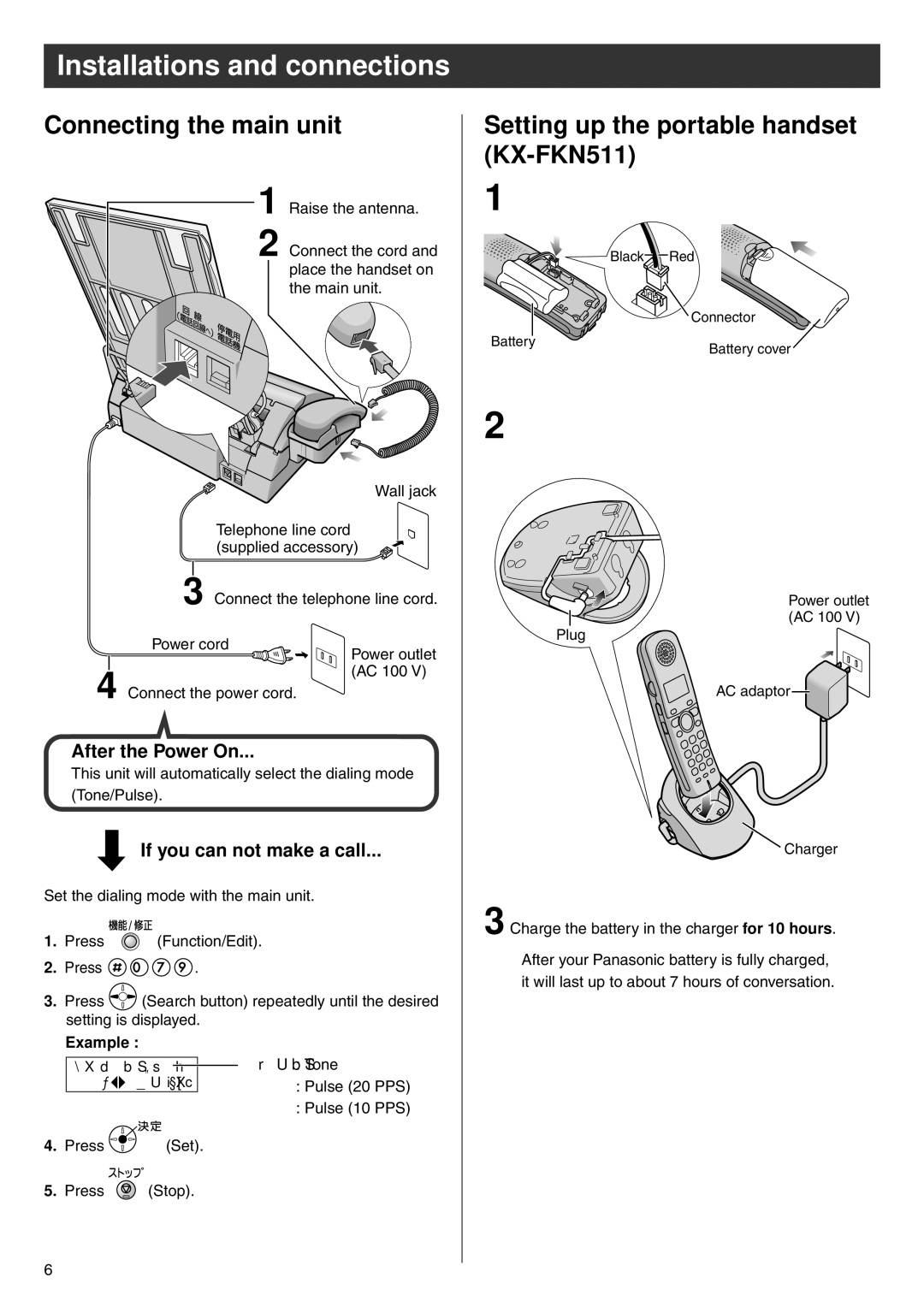 Panasonic KX-PW504E2 Connecting the main unit, Setting up the portable handset KX-FKN511, After the Power On, Example 