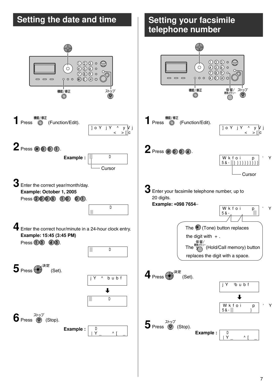 Panasonic KX-PW504E2 specifications Setting the date and time, Setting your facsimile telephone number 