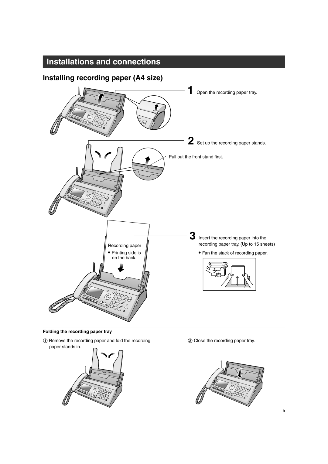 Panasonic KX-PW507DW, KX-PW507DL specifications Installing recording paper A4 size, Folding the recording paper tray 