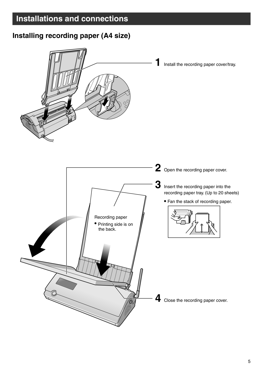 Panasonic KX-PW513DL, KX-PW513DW specifications Installing recording paper A4 size 