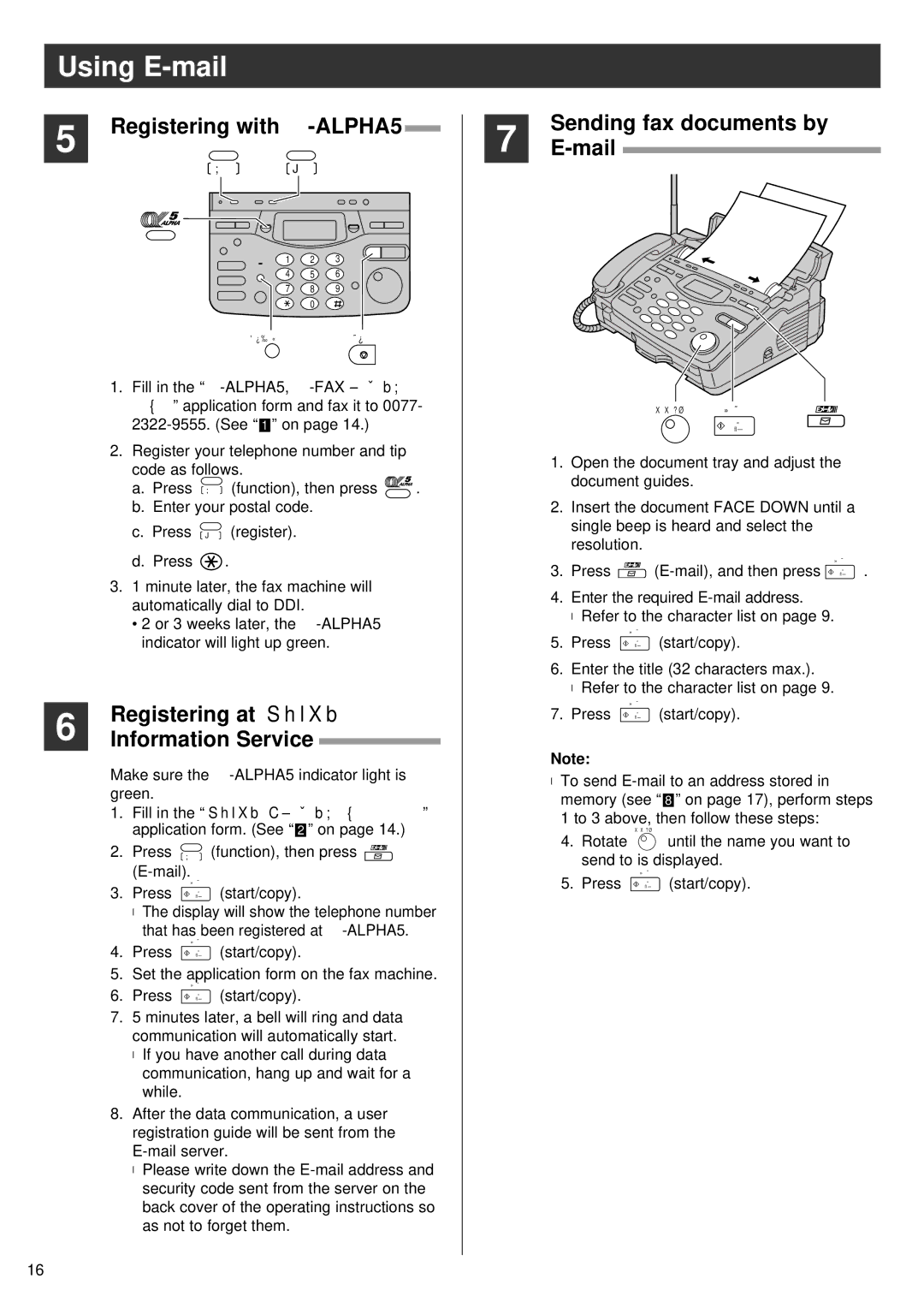 Panasonic KX-PW55CL specifications Registering with α-ALPHA5, Information Service, Sending fax documents by Mail 