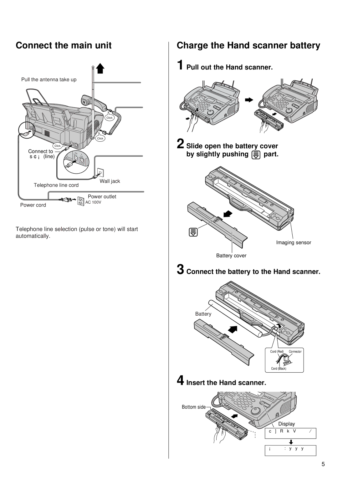 Panasonic KX-PW55CL specifications Connect the main unit, Charge the Hand scanner battery 