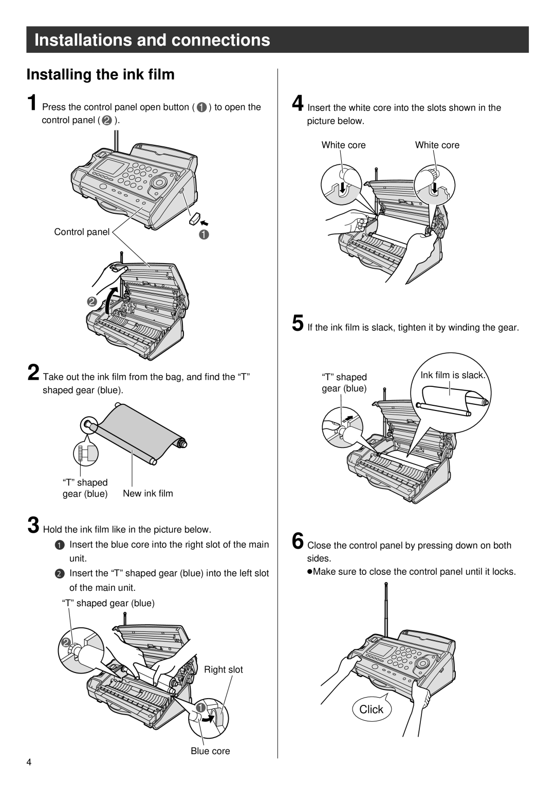 Panasonic KX-PW47CL, KX-PW57CL, KX-PW37CL specifications Installations and connections, Installing the ink film 