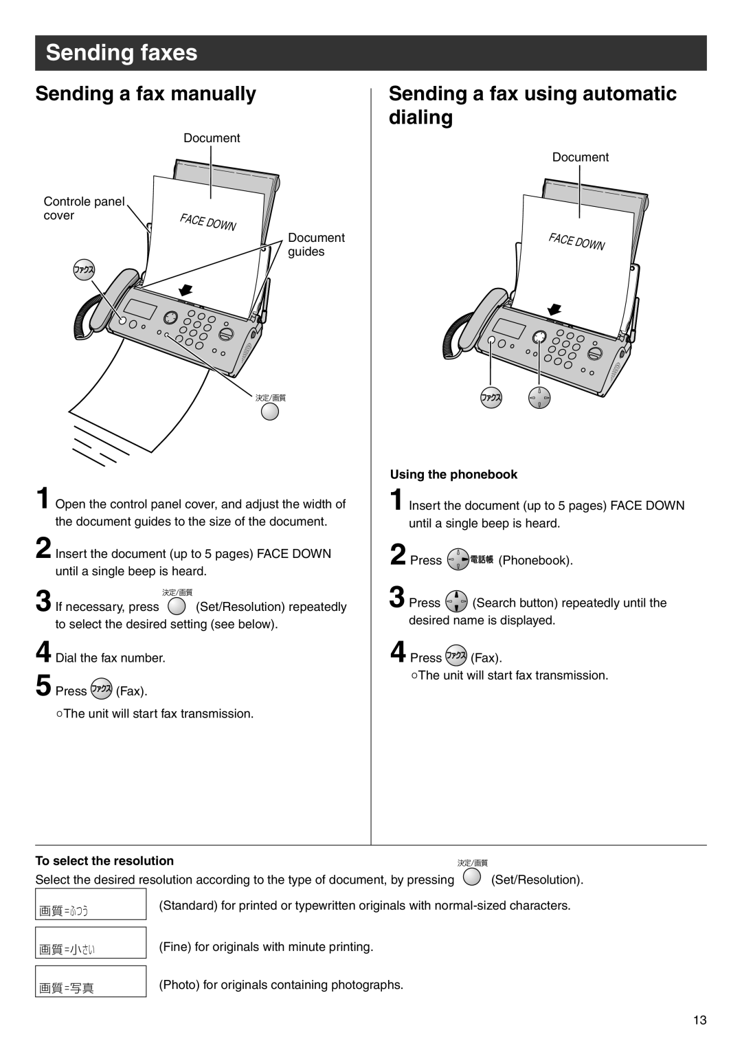 Panasonic KX-PW603DL Sending faxes, Sending a fax manually, Sending a fax using automatic dialing, Using the phonebook 