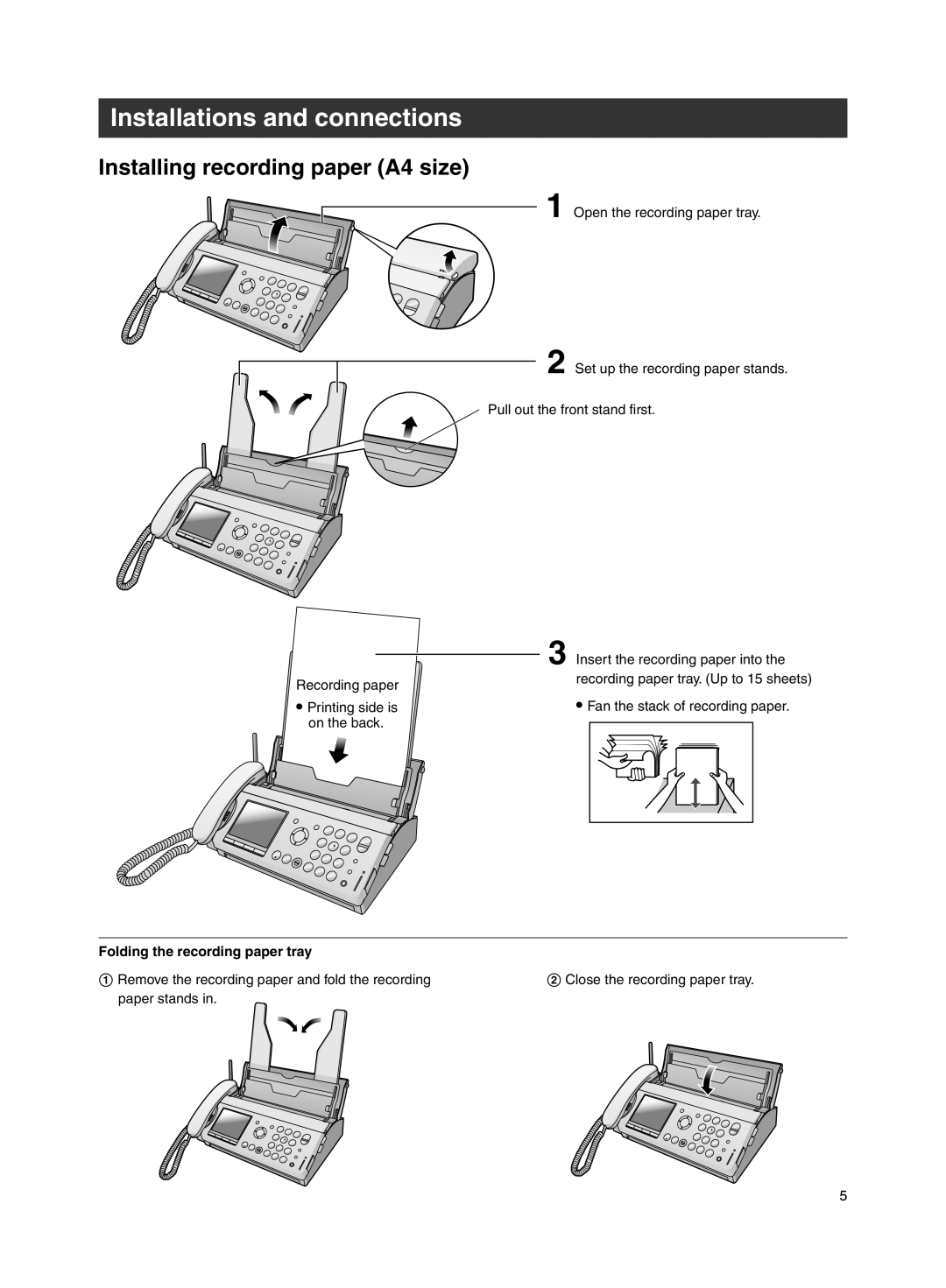 Panasonic KX-PW607DW, KX-PW607DL operating instructions Installing recording paper A4 size, Folding the recording paper tray 