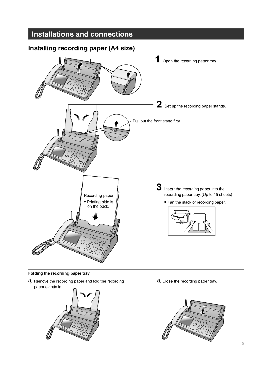 Panasonic KX-PW608DW, KX-PW608DL specifications Installing recording paper A4 size, Folding the recording paper tray 