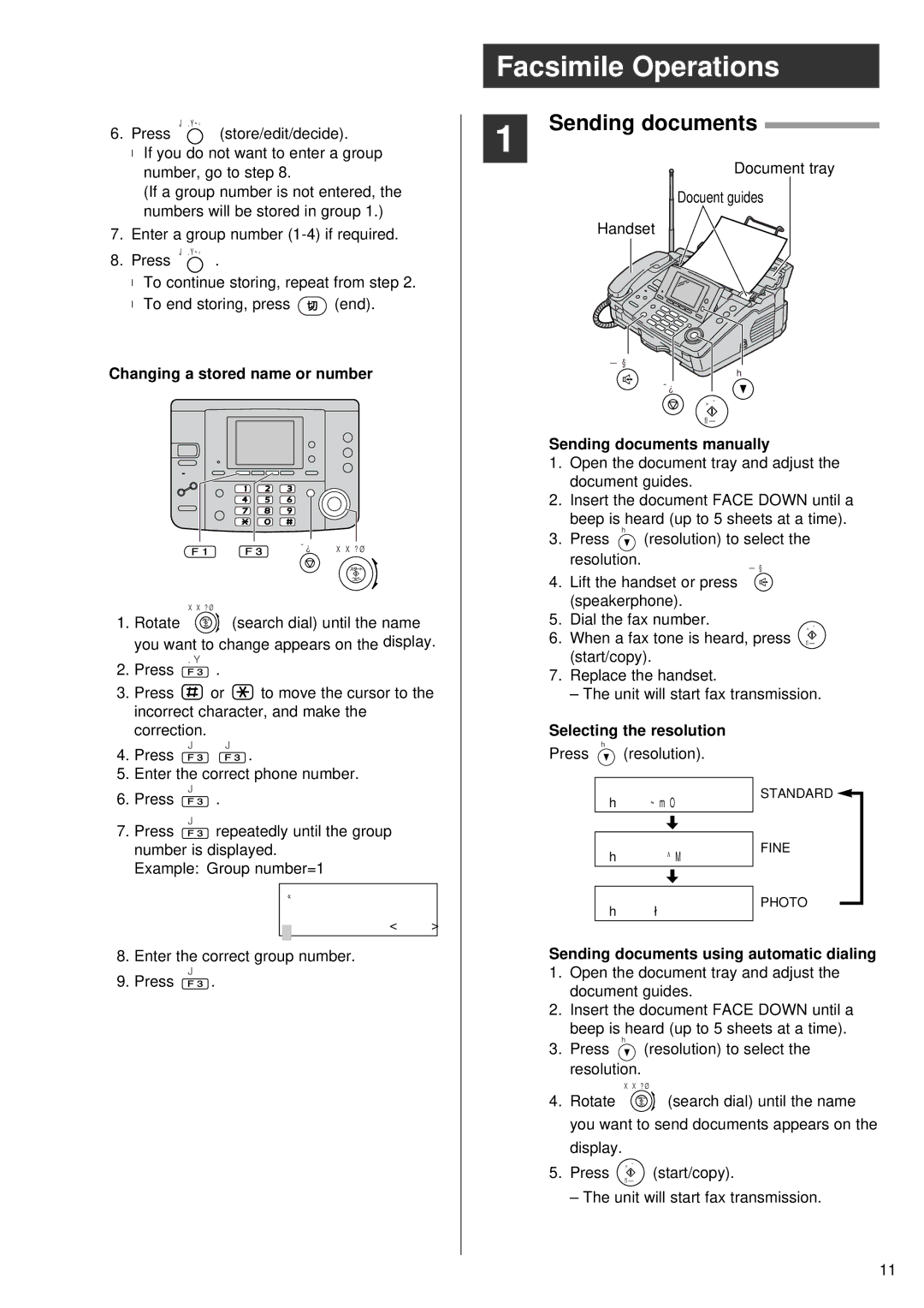 Panasonic KX-PW76CL specifications Facsimile Operations, Sending documents 