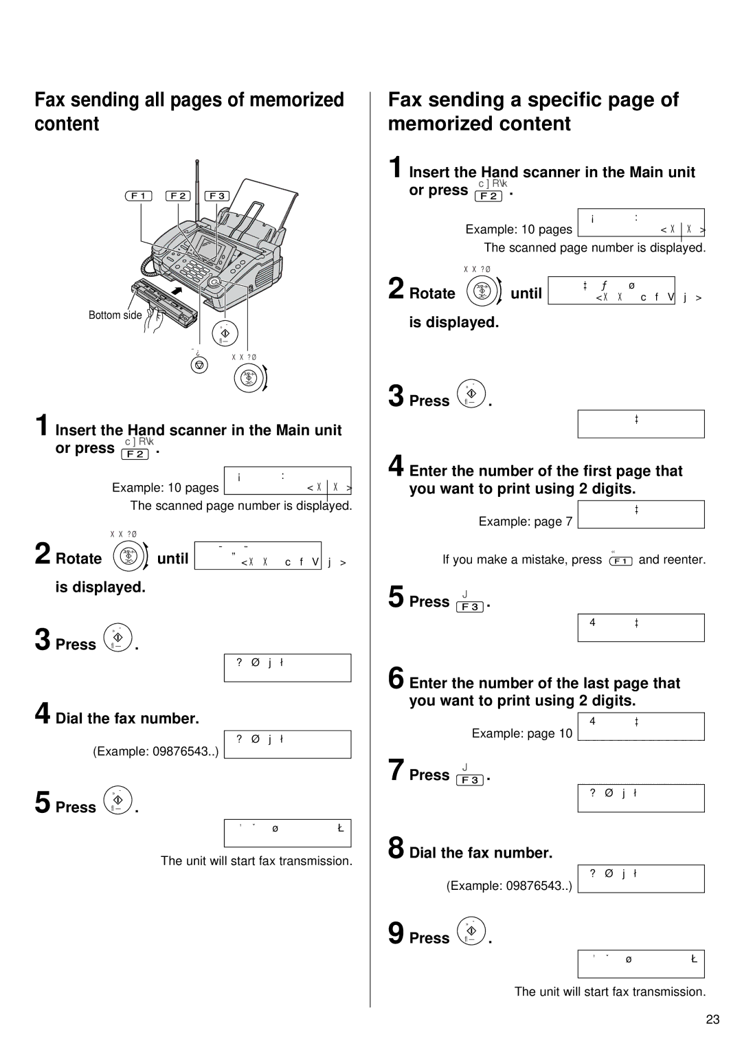 Panasonic KX-PW76CL Fax sending all pages of memorized content, Fax sending a speciﬁc page of memorized content 