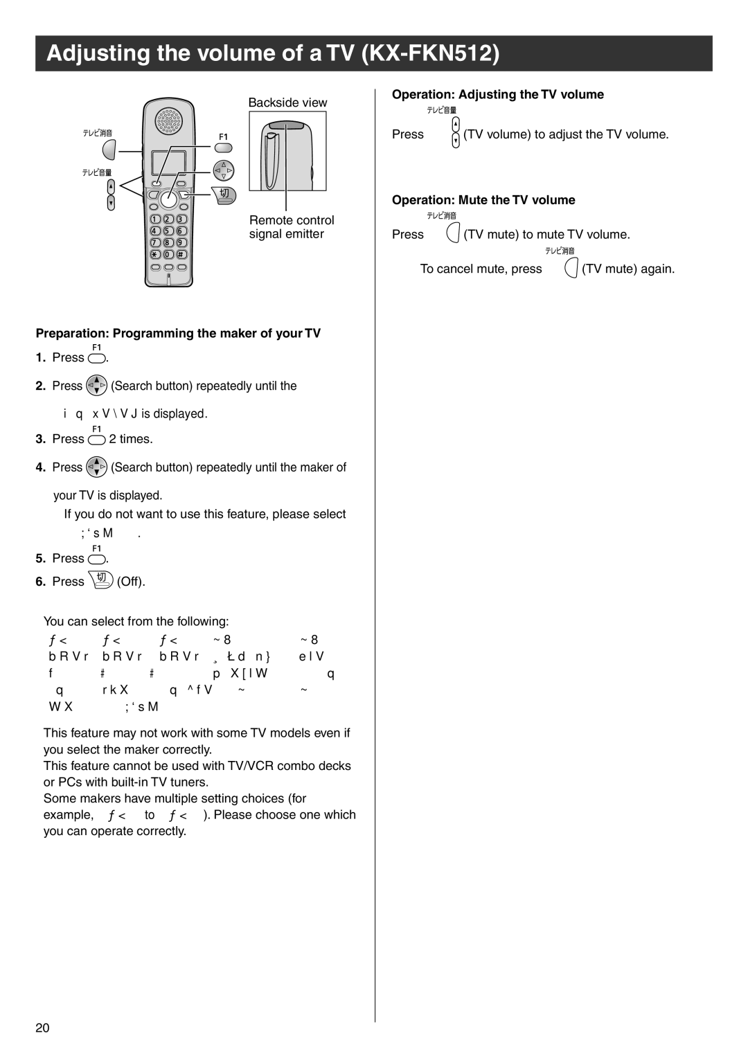 Panasonic KX-PW777E3 specifications Adjusting the volume of a TV KX-FKN512, Preparation Programming the maker of your TV 