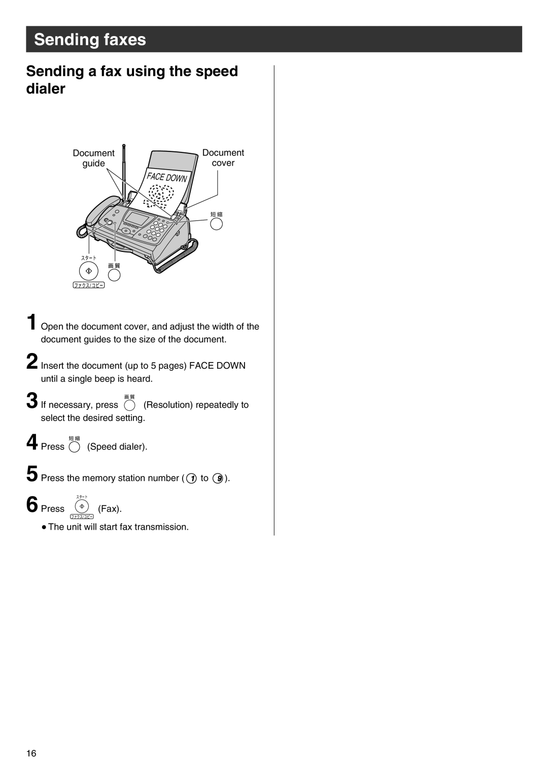 Panasonic KX-PW88CL manual Sending a fax using the speed dialer 