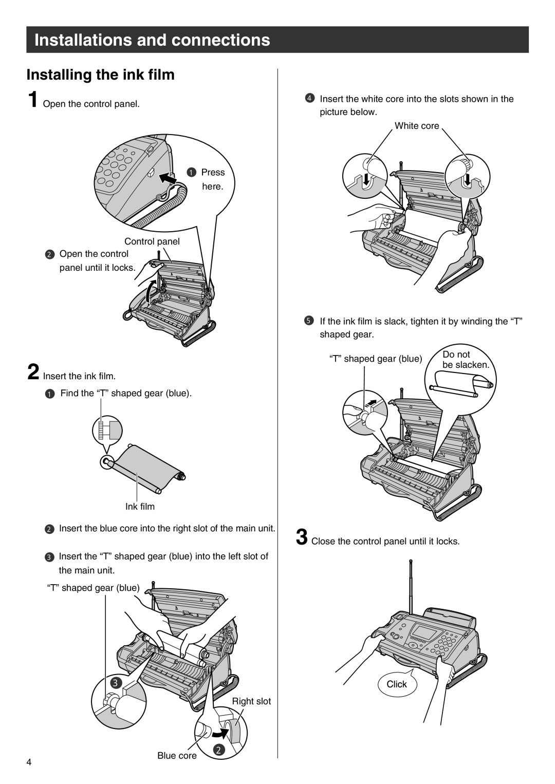 Panasonic KX-PW88CL manual Installations and connections, Installing the ink film 