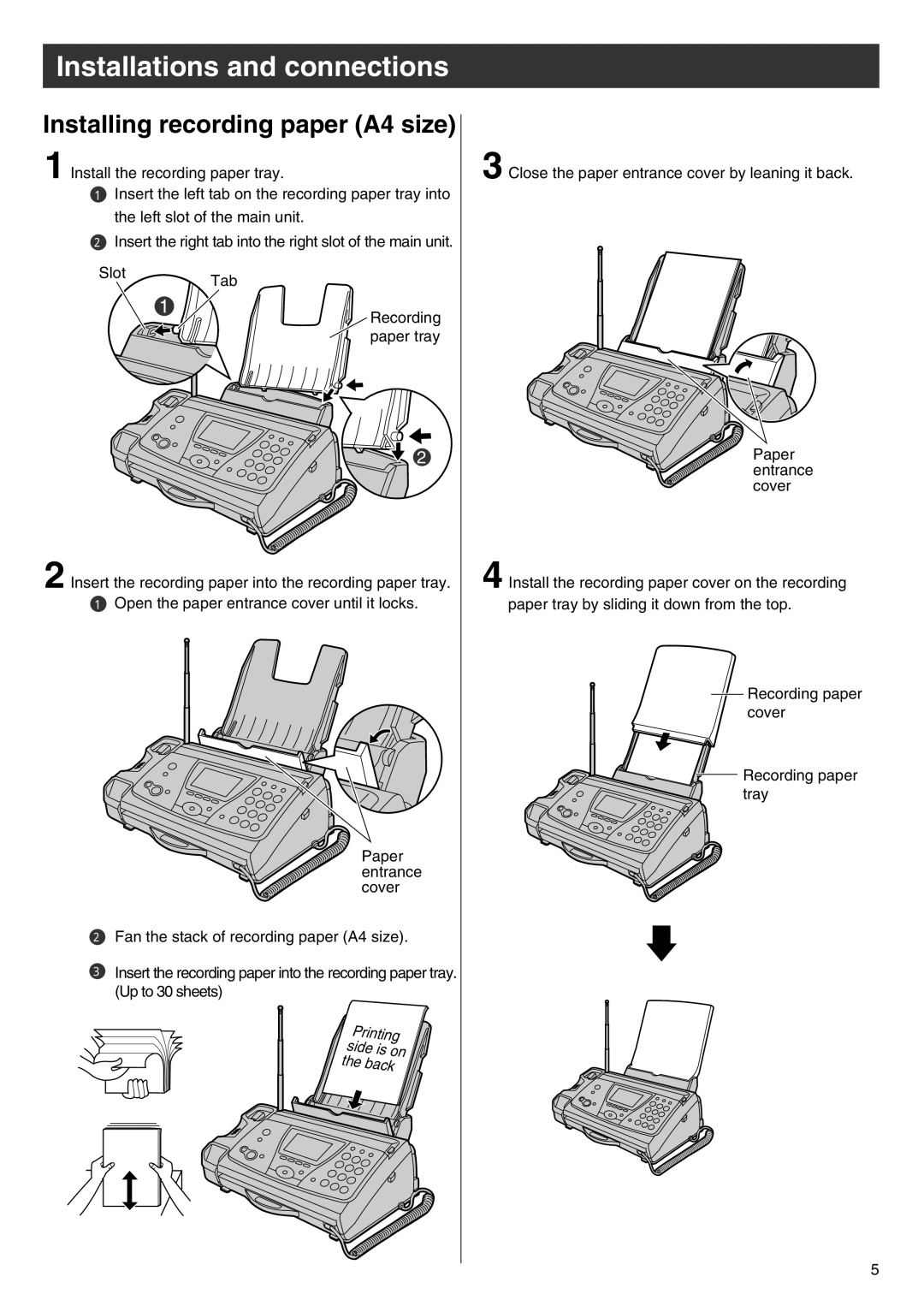 Panasonic KX-PW88CL manual Installing recording paper A4 size 