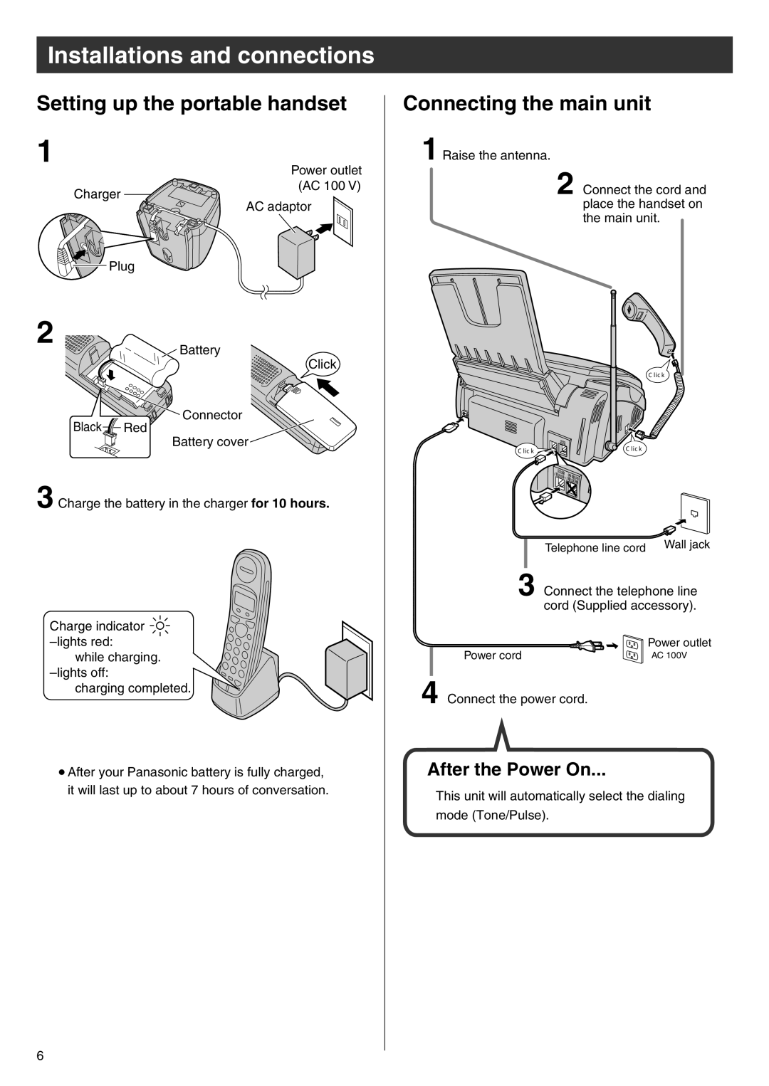 Panasonic KX-PW88CL manual Setting up the portable handset, Connecting the main unit 