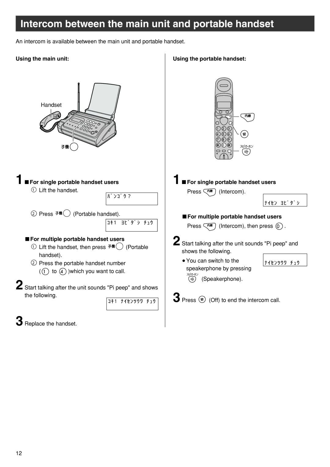 Panasonic KX-PW90CL specifications Intercom between the main unit and portable handset, Using the main unit 