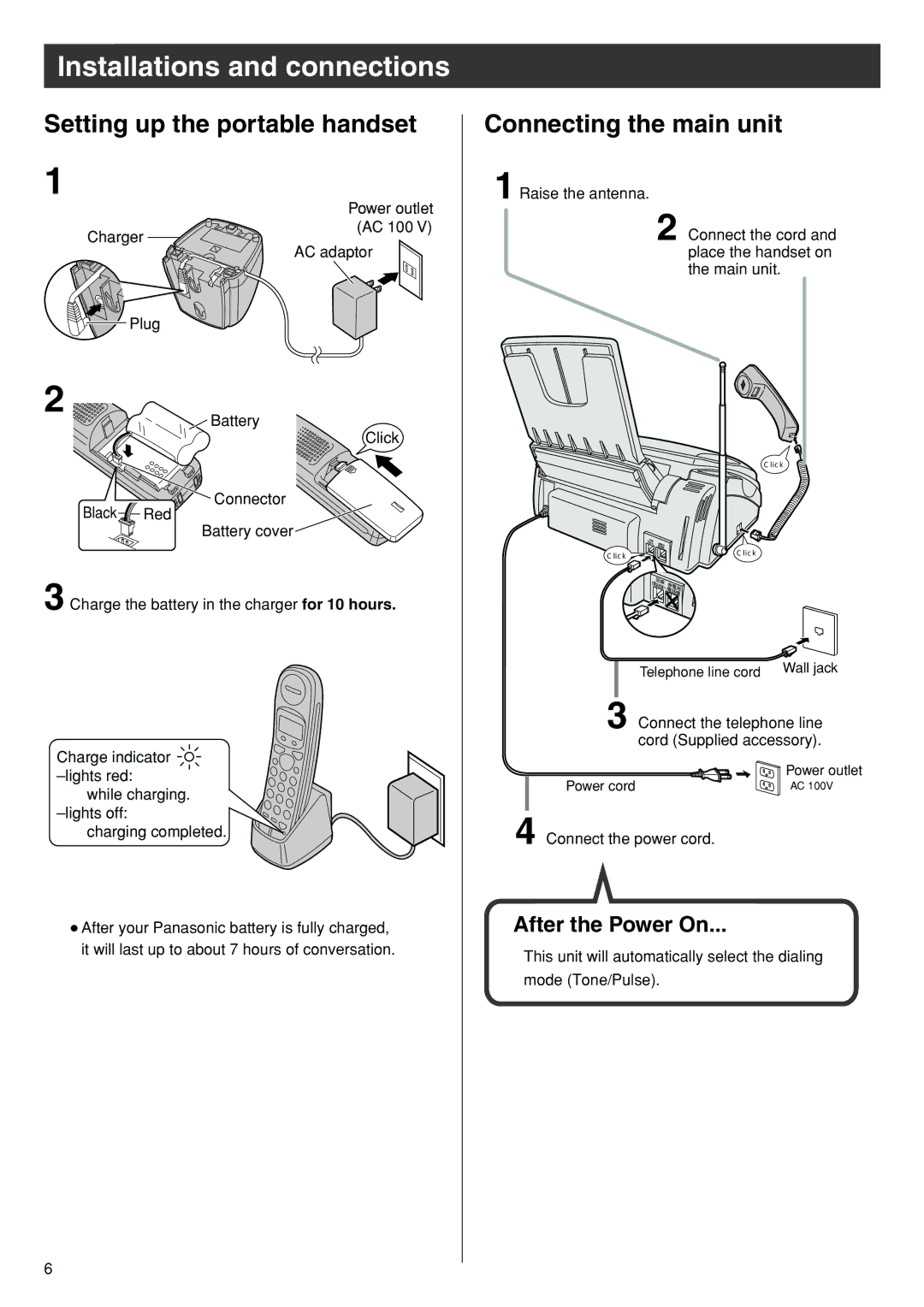 Panasonic KX-PW90CL specifications Setting up the portable handset, Connecting the main unit 