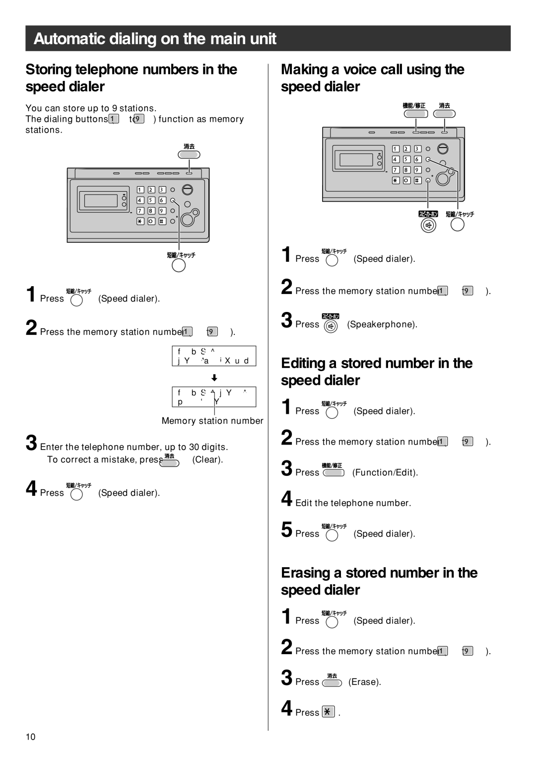 Panasonic KX-PW92CW specifications Automatic dialing on the main unit, Storing telephone numbers in the speed dialer 