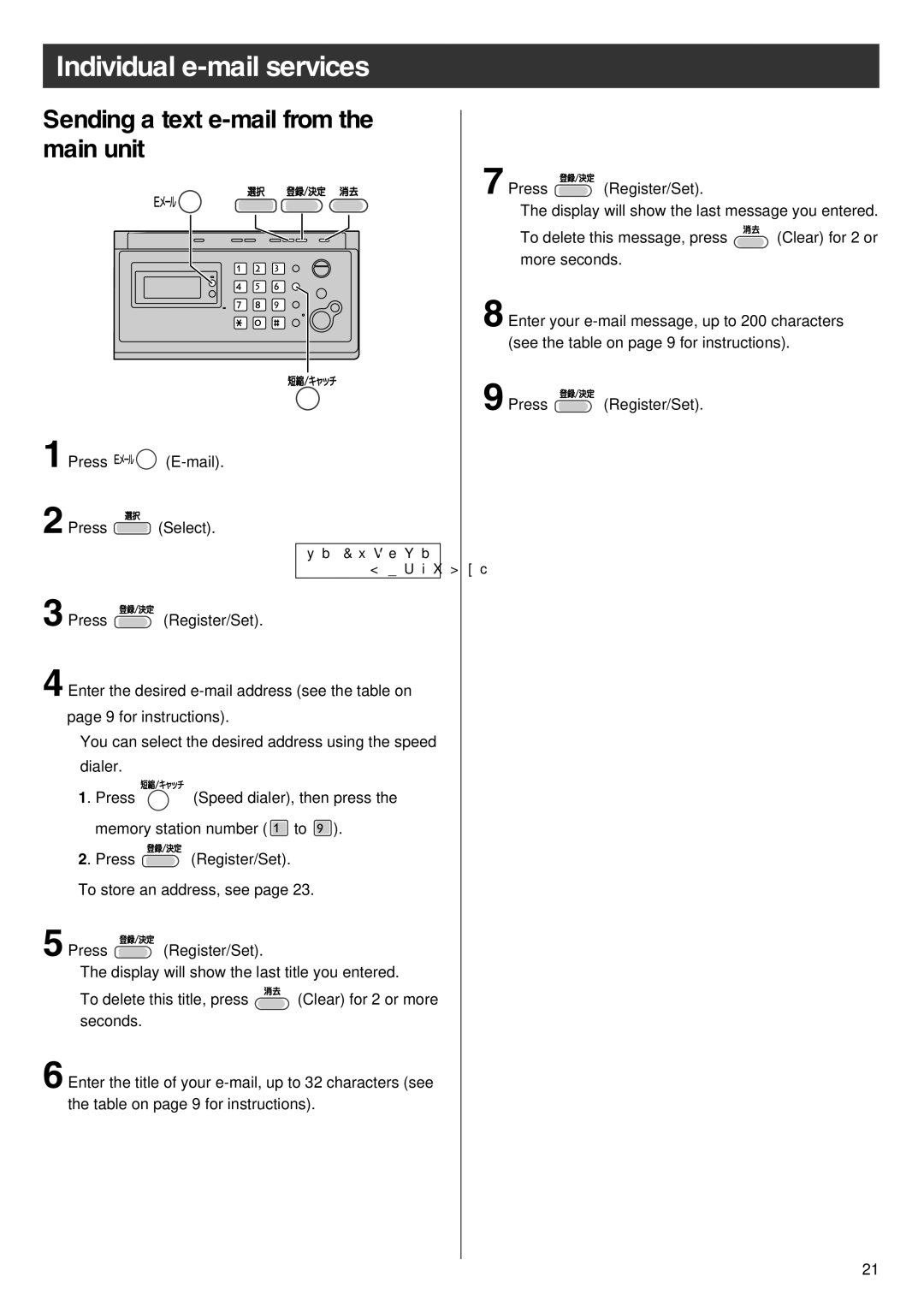 Panasonic KX-PW92CW specifications Sending a text e-mail from the main unit 