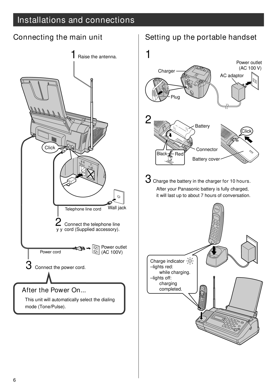 Panasonic KX-PW92CW specifications Connecting the main unit, Setting up the portable handset 