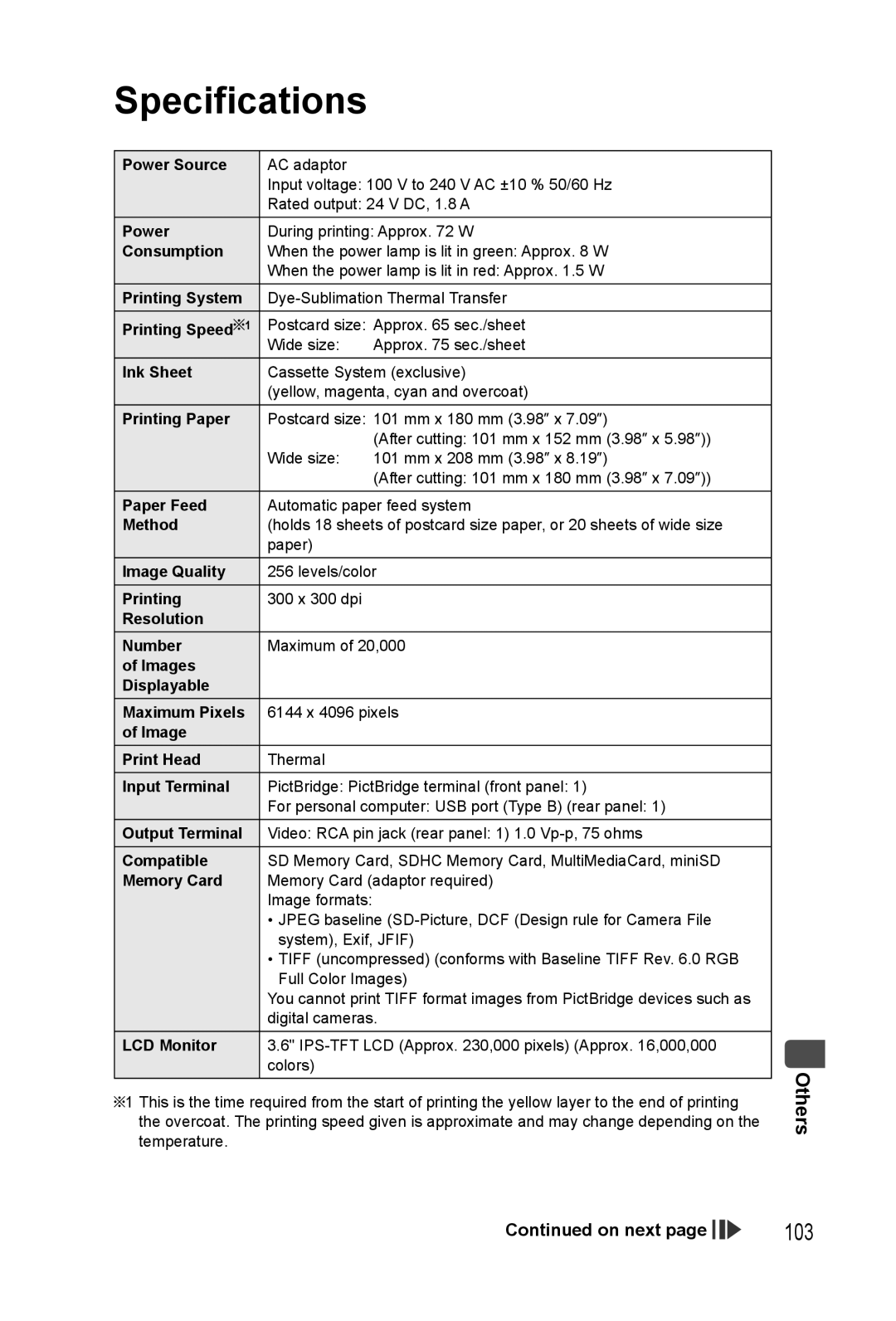 Panasonic KX-PX20M operating instructions Specifications, 103 