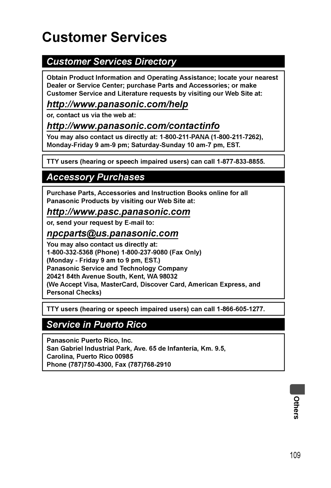 Panasonic KX-PX20M operating instructions Customer Services Directory 