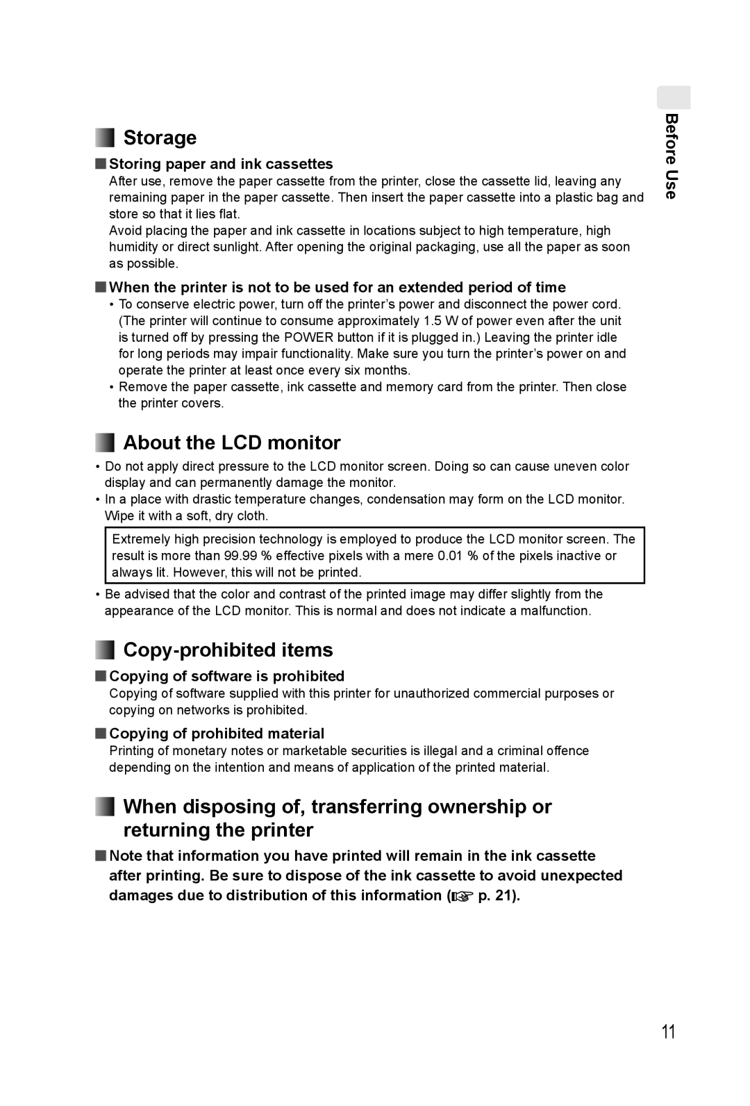 Panasonic KX-PX20M operating instructions Storage, About the LCD monitor, Copy-prohibited items 