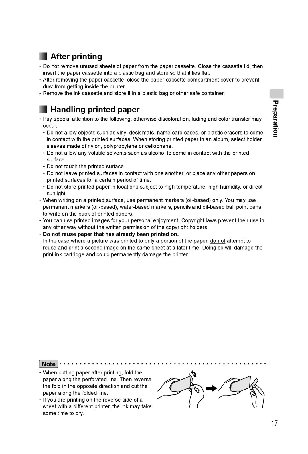 Panasonic KX-PX20M After printing, Handling printed paper, Do not reuse paper that has already been printed on 