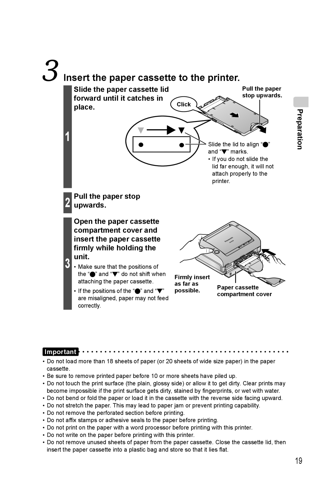 Panasonic KX-PX20M operating instructions Slide the paper cassette lid, Forward until it catches, Place, Click 