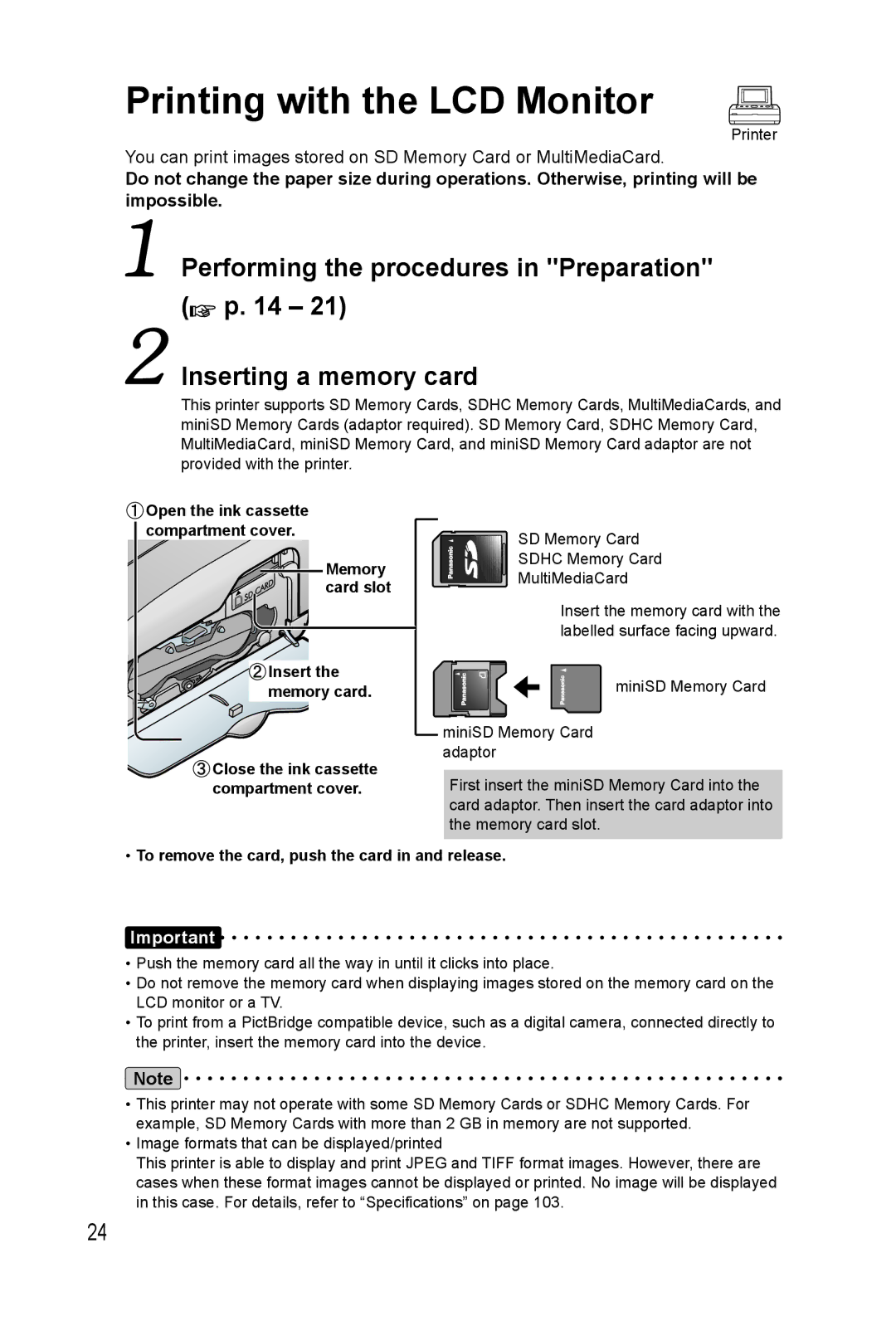 Panasonic KX-PX20M operating instructions Printing with the LCD Monitor 