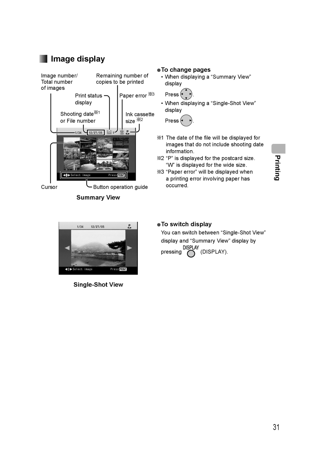 Panasonic KX-PX20M operating instructions Image display, To change pages, Summary View To switch display, Single-Shot View 