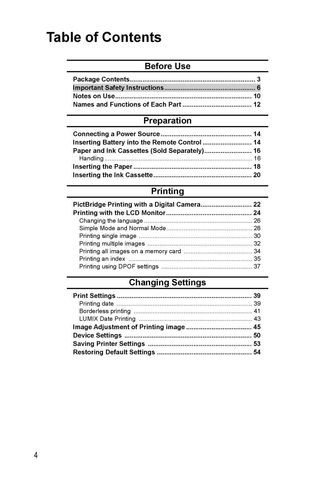 Panasonic KX-PX20M operating instructions Table of Contents 