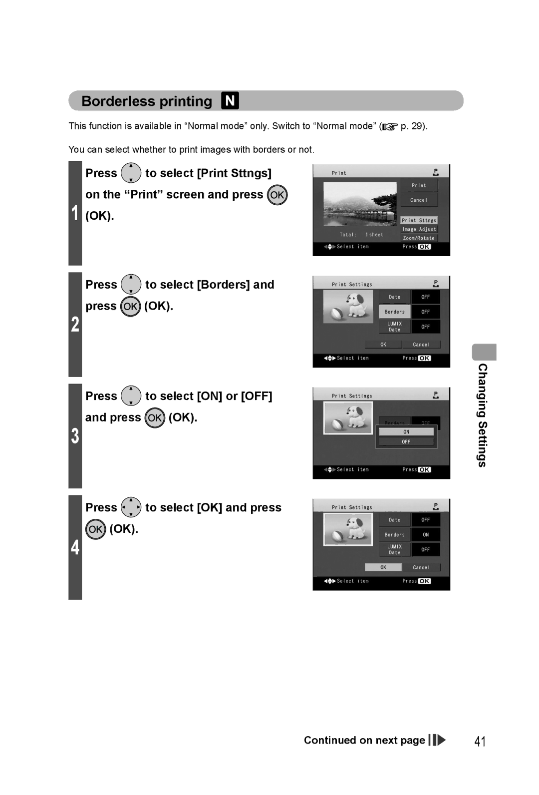 Panasonic KX-PX20M operating instructions Borderless printing 