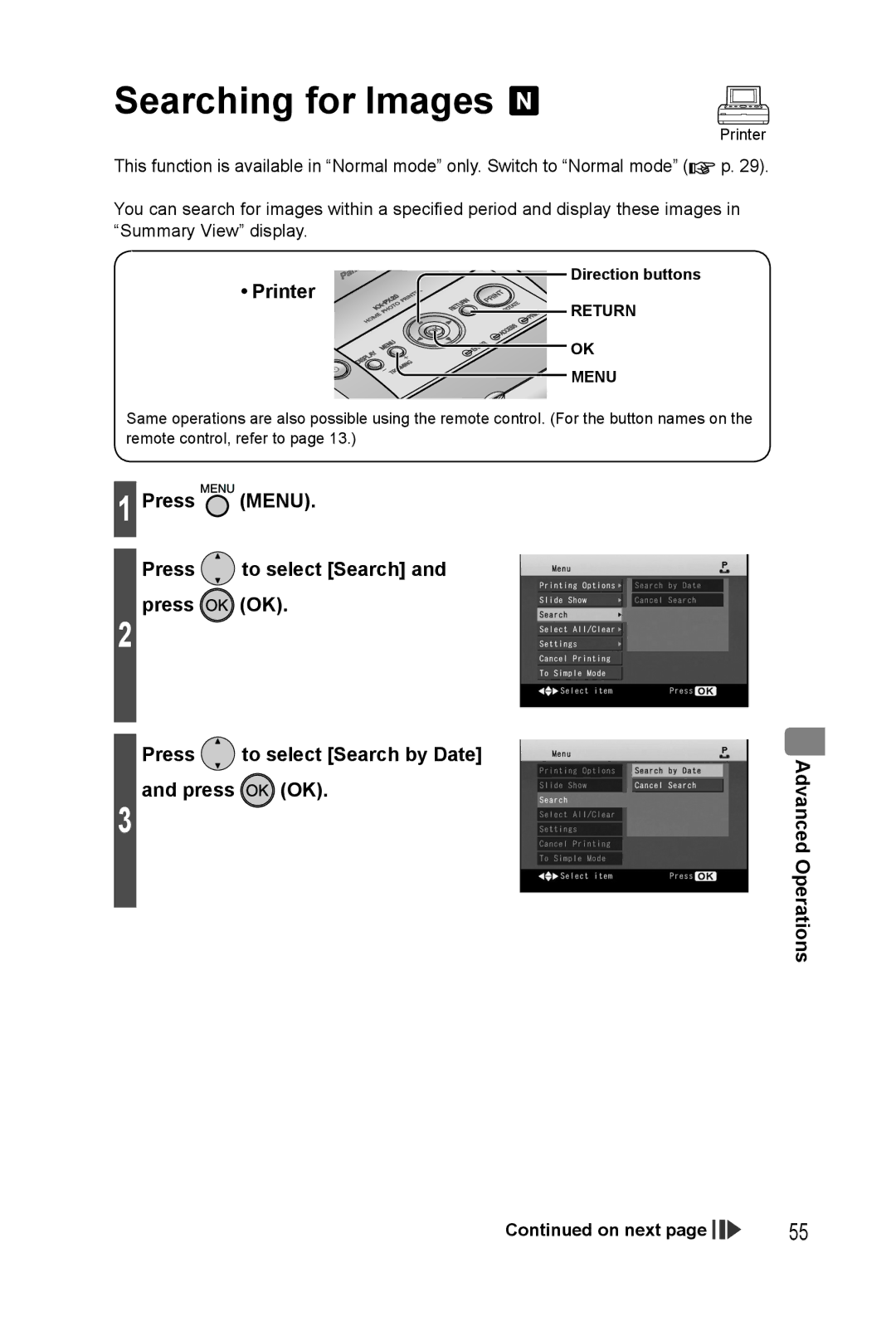 Panasonic KX-PX20M operating instructions Searching for Images, On next 