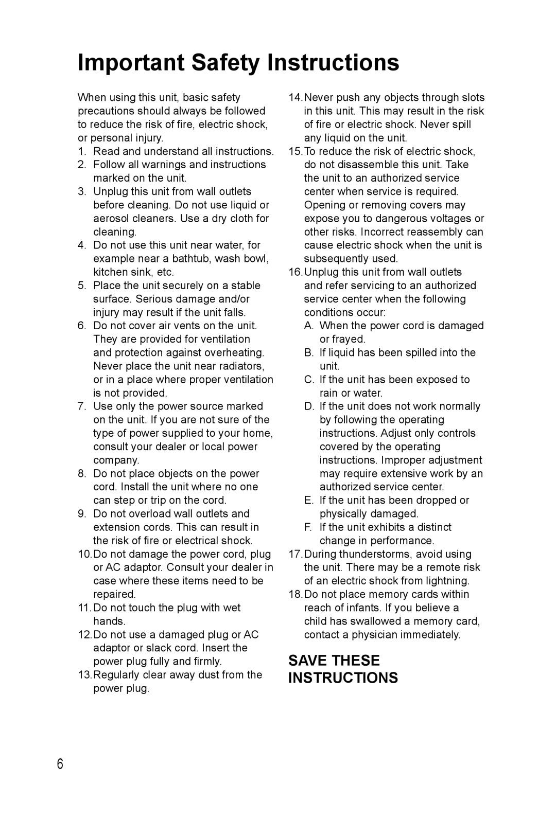 Panasonic KX-PX20M operating instructions Important Safety Instructions, Save These Instructions 