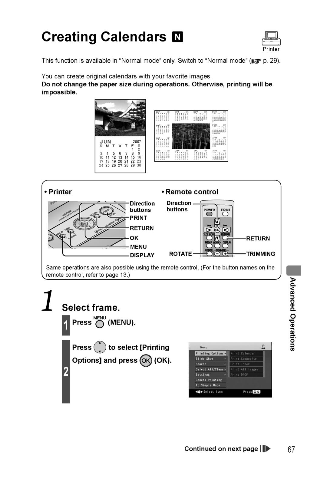 Panasonic KX-PX20M operating instructions Creating Calendars 