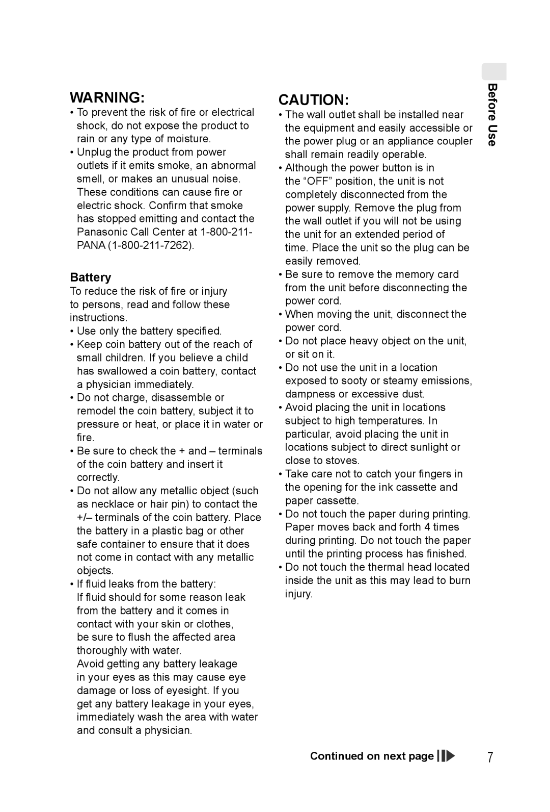 Panasonic KX-PX20M operating instructions Battery, Use, On next 