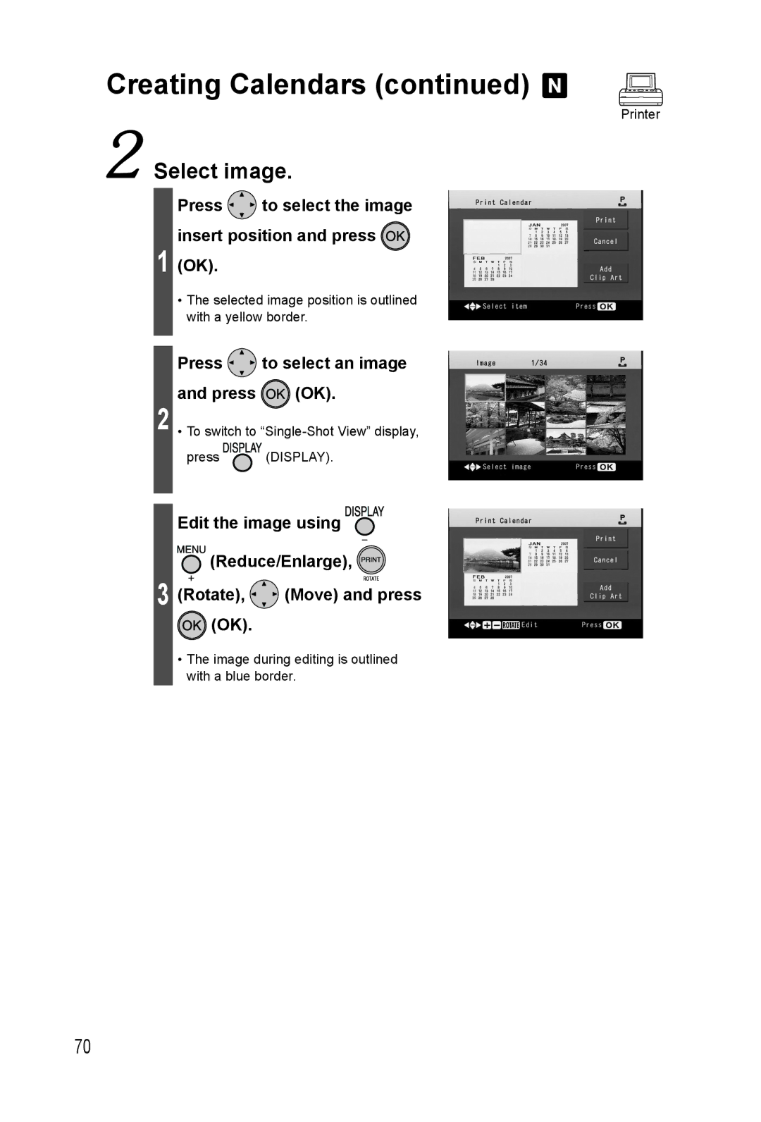 Panasonic KX-PX20M Press to select the image insert position and press, Press to select an image Press OK 