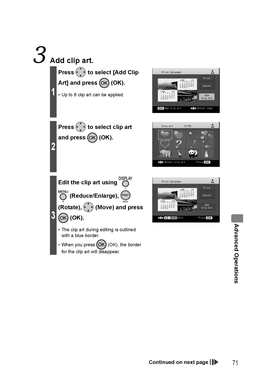 Panasonic KX-PX20M operating instructions Add clip art, Press to select Add Clip Art and press OK 