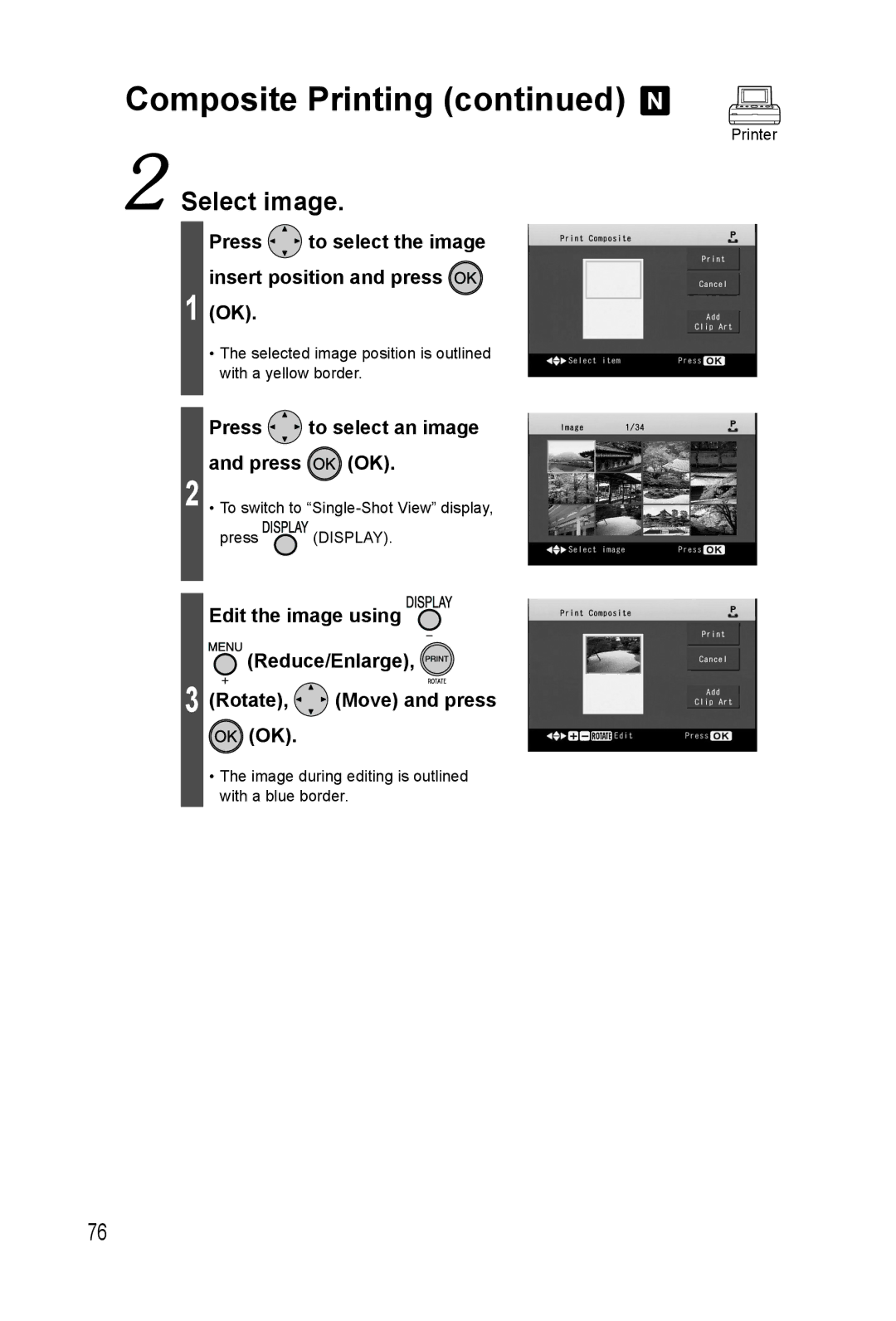 Panasonic KX-PX20M operating instructions Composite Printing, Press to select the image insert position and press 