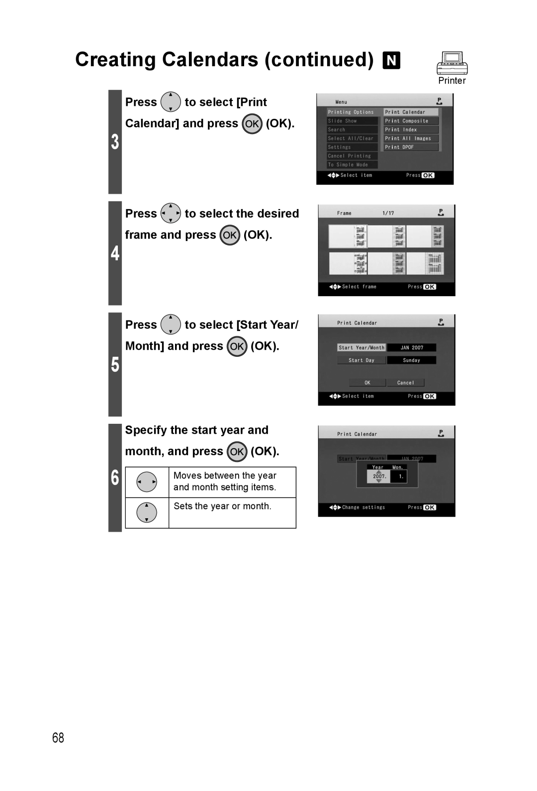 Panasonic KX-PX20M operating instructions Creating Calendars continued, Press to select Print Calendar and press OK 
