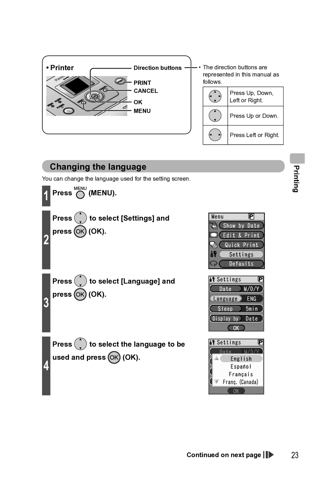 Panasonic KX-PX2M operating instructions Changing the language, Menu 