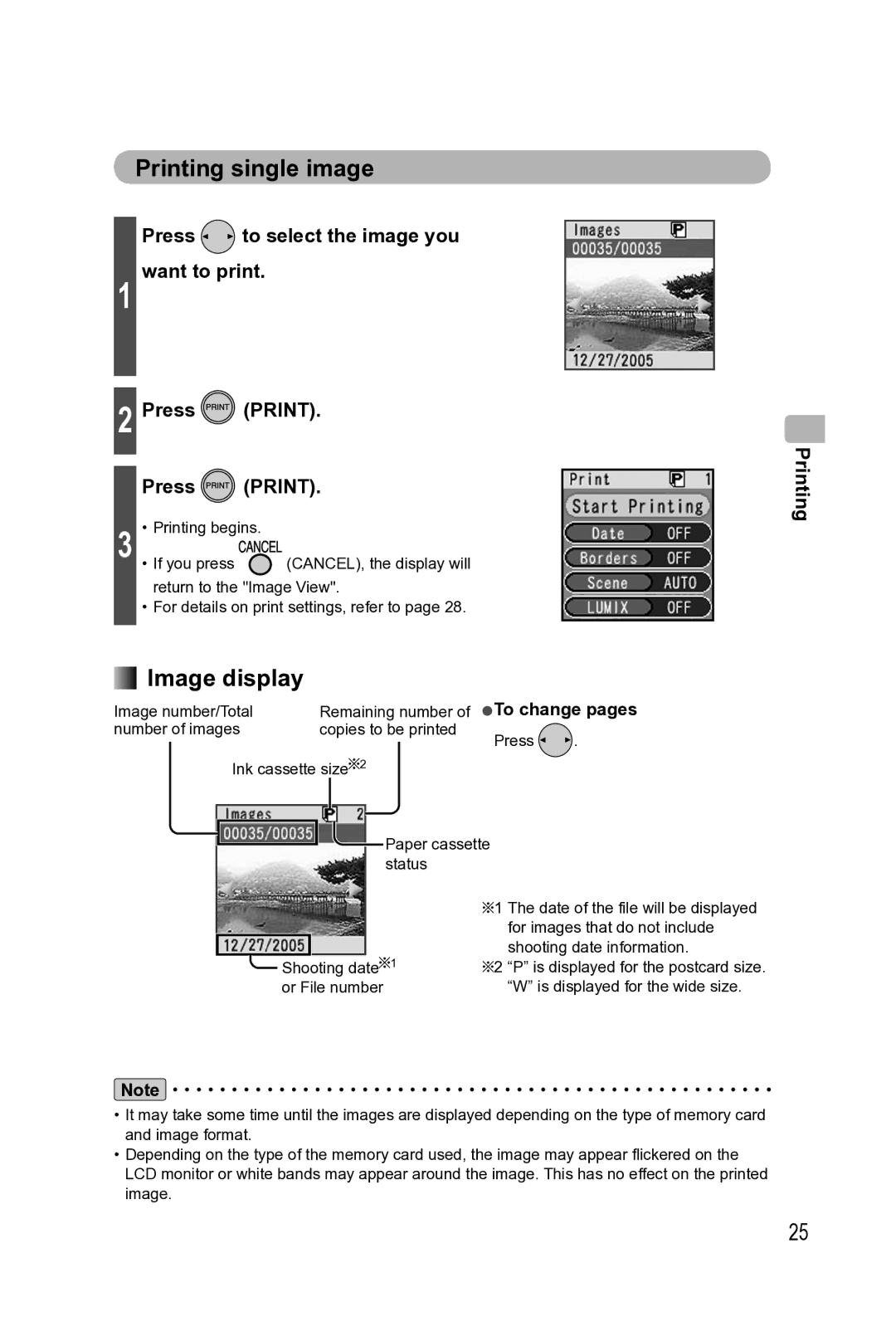 Panasonic KX-PX2M Printing single image, Image display, Press to select the image you want to print, To change pages 