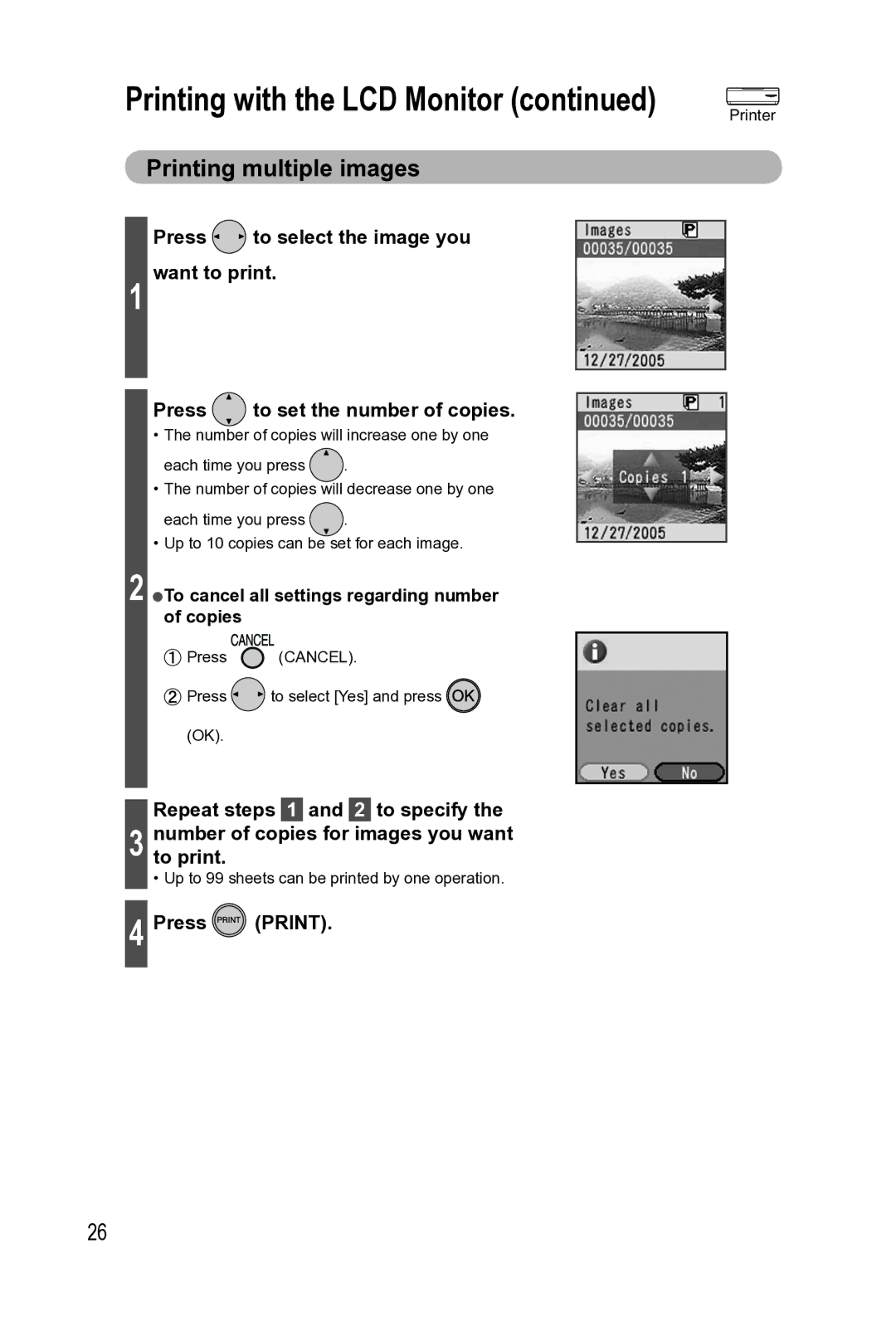 Panasonic KX-PX2M operating instructions Printing multiple images, Press To set the number of copies, Press Print 