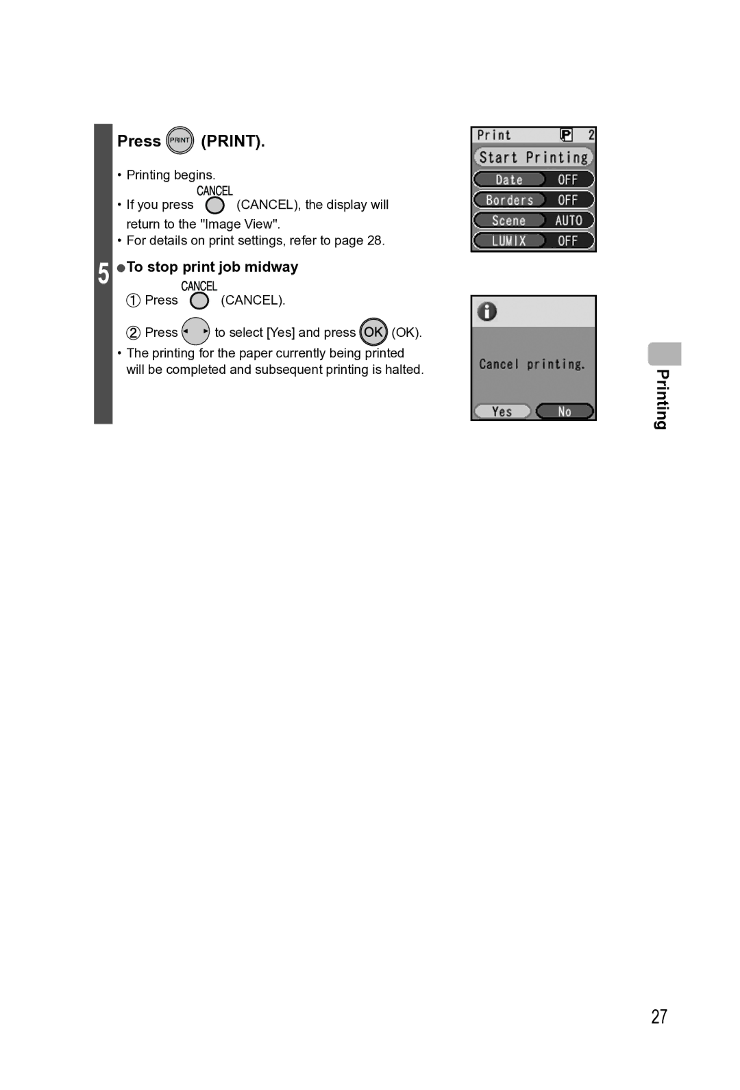 Panasonic KX-PX2M operating instructions To stop print job midway, Cancel 