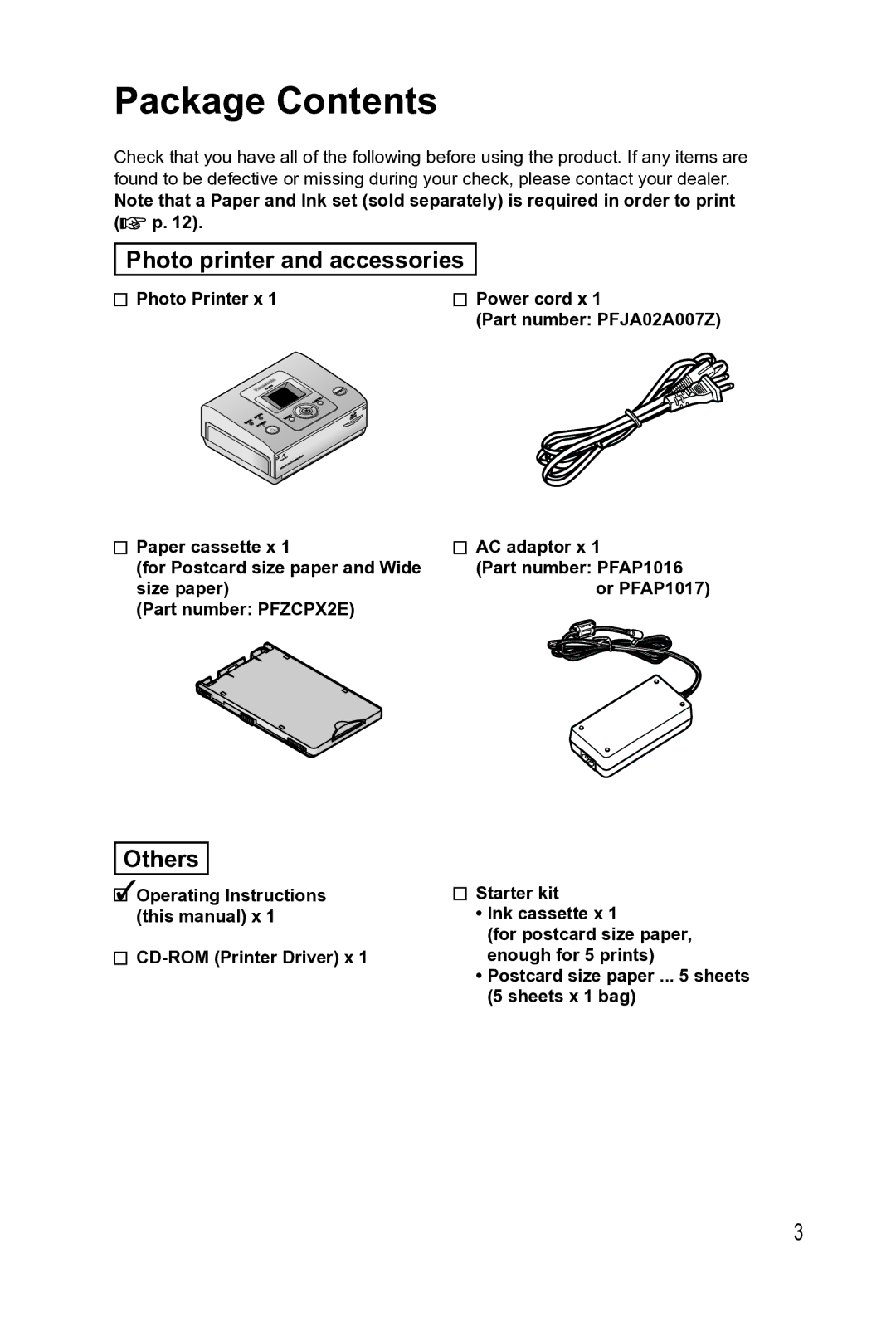 Panasonic KX-PX2M operating instructions Package Contents 