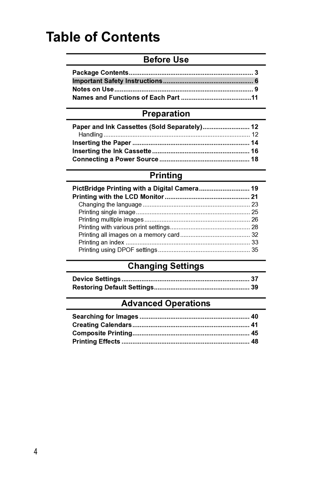 Panasonic KX-PX2M operating instructions Table of Contents 