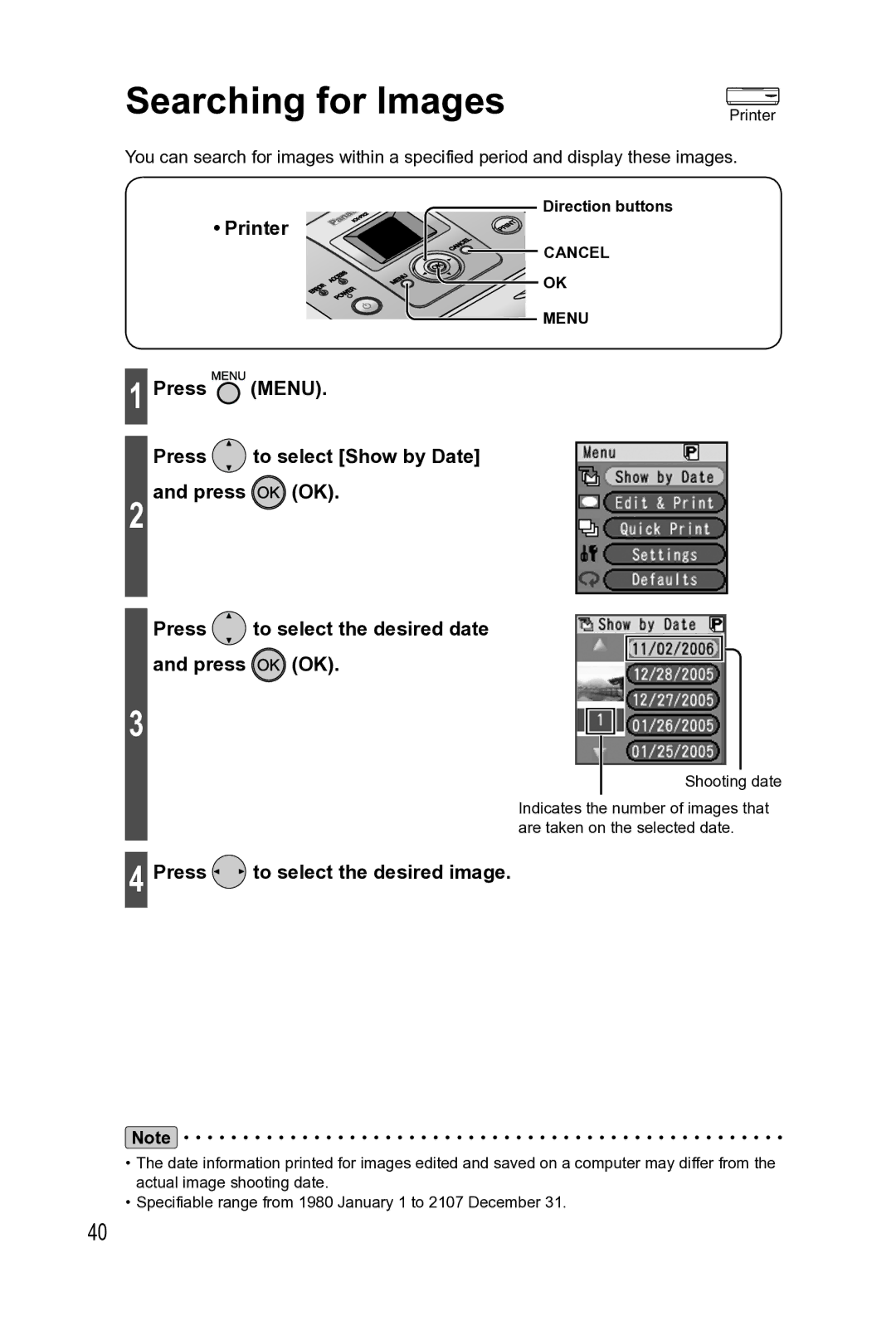 Panasonic KX-PX2M operating instructions Searching for Images, Press to select the desired image 