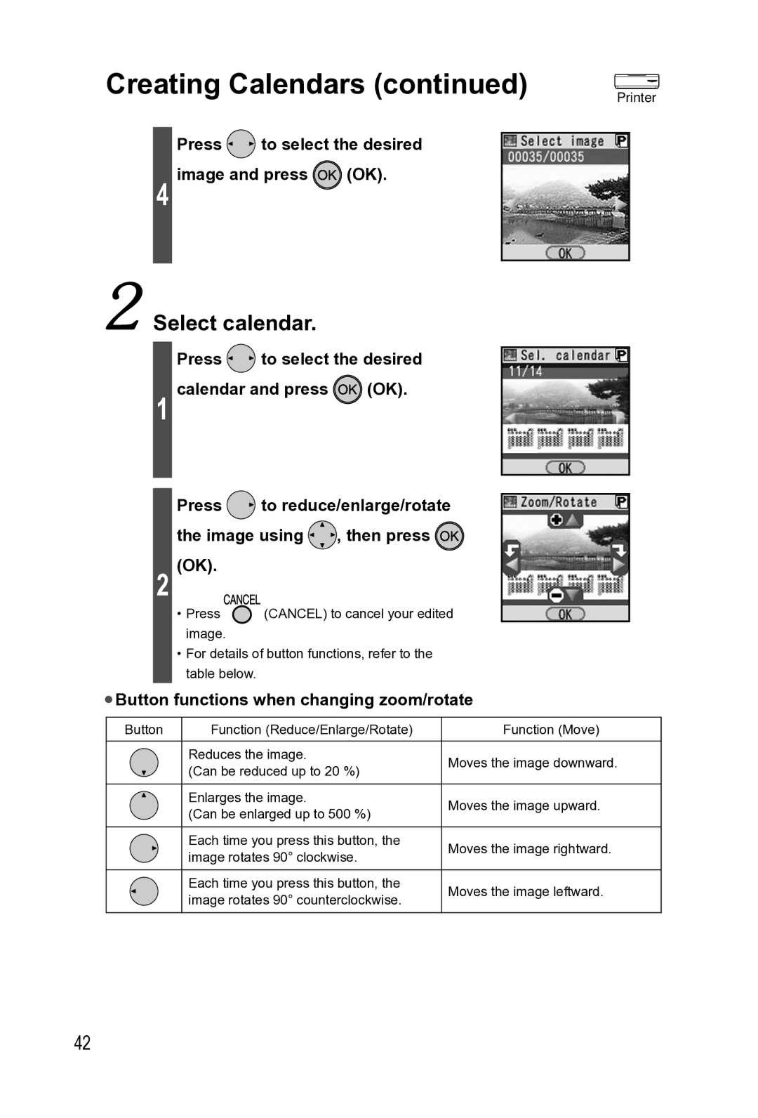 Panasonic KX-PX2M operating instructions Creating Calendars, Press to select the desired Image and press OK 